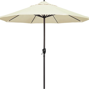 California Umbrella 9' Rd Sunbrella Aluminum Patio Umbrella, Crank Lift, Auto Tilt, Bronze Pole, Canvas