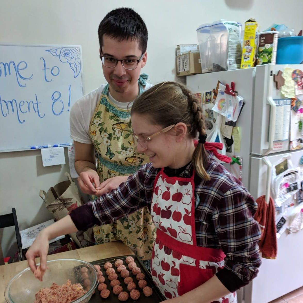 Making snacks for David's parents in our tiny Boston apartment, May 2018