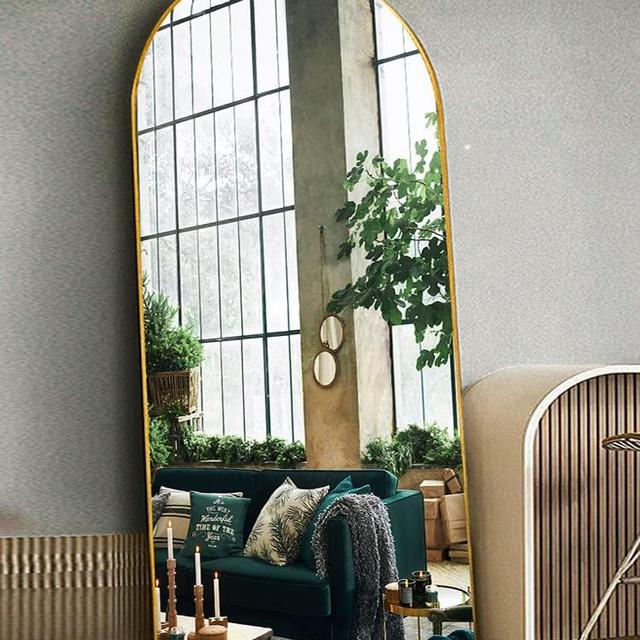 Otlsh Floor Mirror, Arched Full Length Mirror with Stand, Standing Mirror, Full Body Mirror, 71"×30" Large Mirror, Wall Mirror, Freestanding, Wall Mounted, Aluminum Frame - Gold