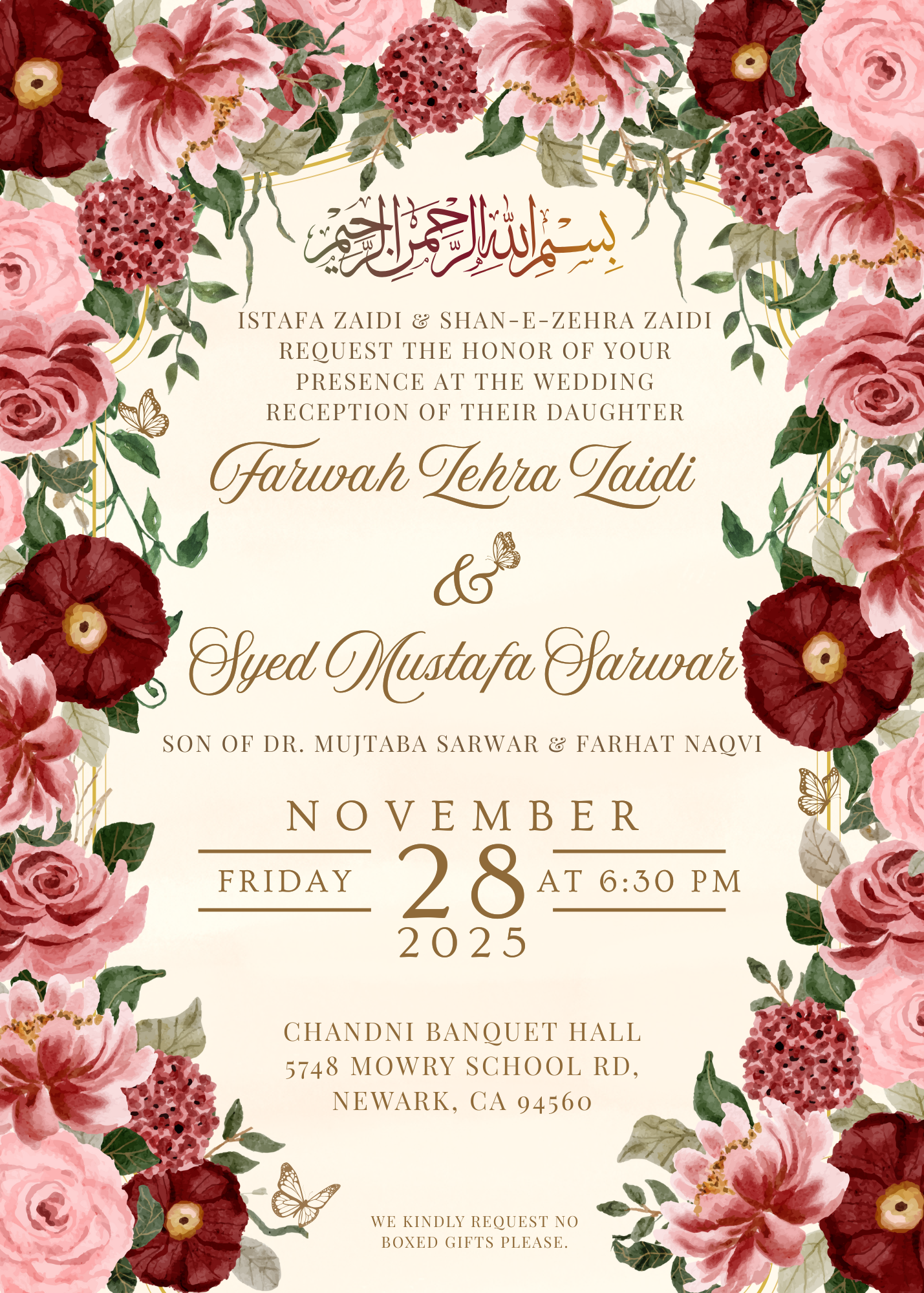 The Wedding Website of Farwah Zaidi and Mustafa Sarwar