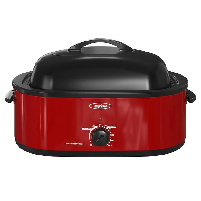 Sunvivi Electric Roaster,18 Quart Roasting Oven with Self-Basting Lid Removable Pan,Turkey Roaster Oven with 150 to 450F Temperature Control Cool-Touch Handles,Red