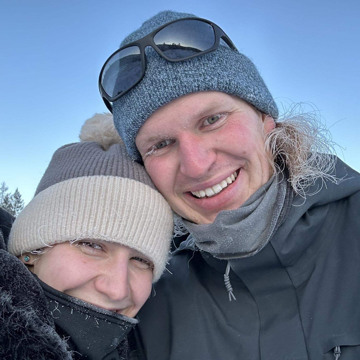 Taking a walk in -15 degree weather. Brrr!