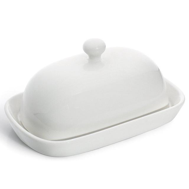 Sweese 3164 Porcelain Cute Butter Dish with Lid, Perfect for East/West Butter, White