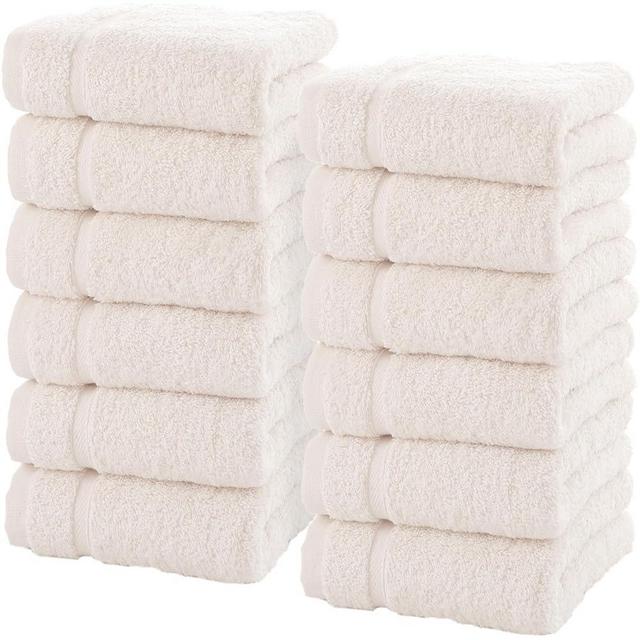 Hawmam Linen Luxury Cotton Washcloths 13x13 Inch - Large Hotel Spa Bathroom Face Towel | 12 Pack | Sea Salt