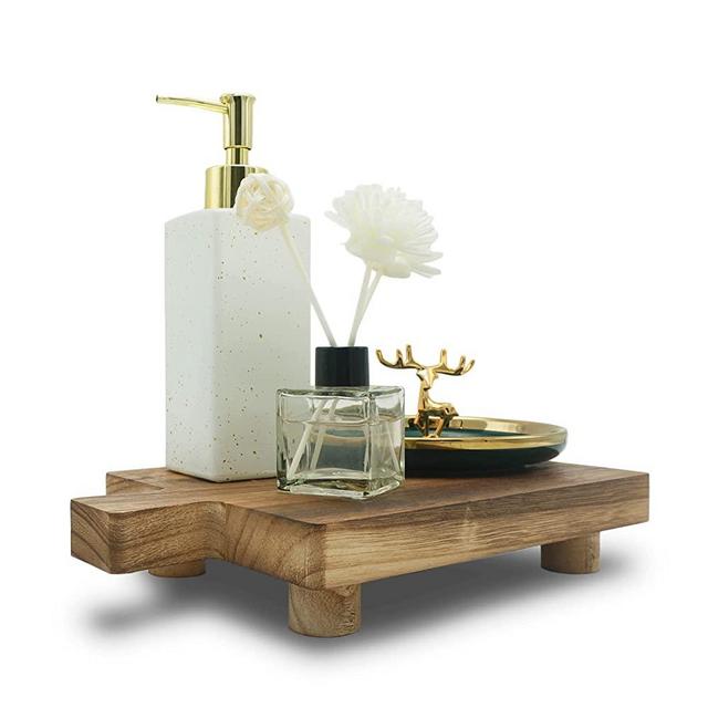 Handmade Wooden Tray, Practical Bathroom and Kitchen Decoration for Soap, Bath Bottles, Candles, Toilet Paper,Plant Holder（Wood Color）