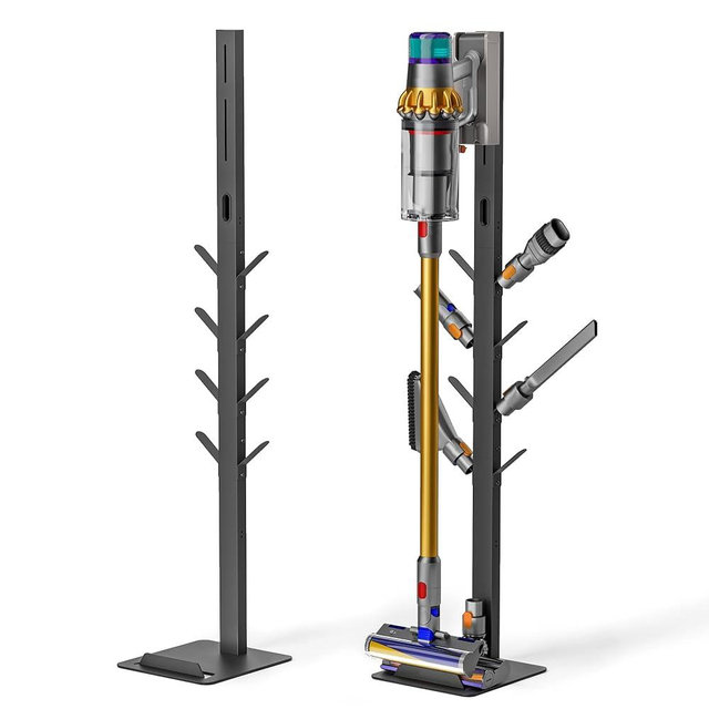 PEGZONE Vacuum Stand for Dyson Gen5 V15 V12 V11 V10 V9 V8 V7 V6, Tineco S11 A10 A11, Eureka NEC180 280TL, Cordless Vacuum Cleaner Holder with 8 Storage Hooks, Accessories & Attachments Organizer, Black