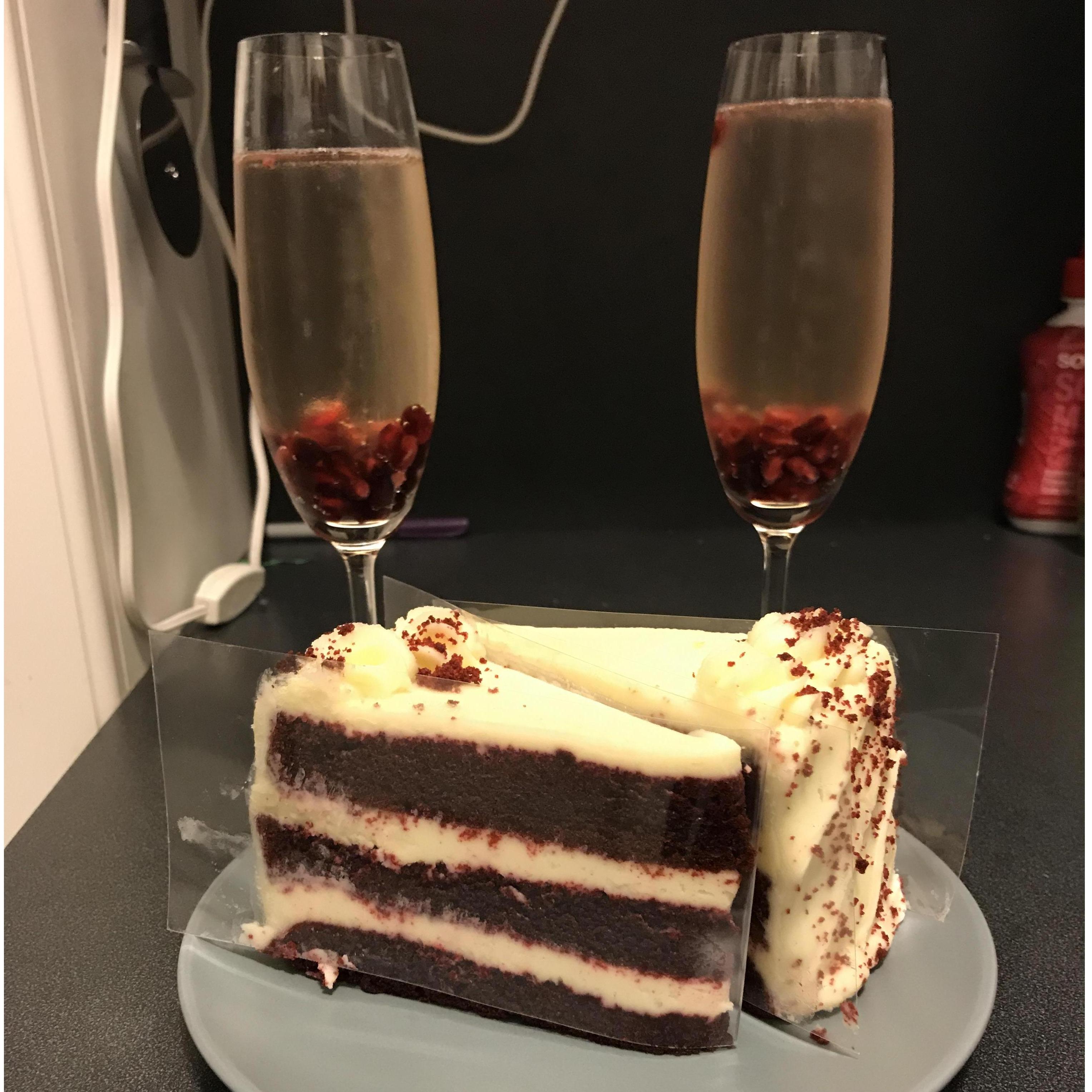 The celebratory cake and champagne, the night we got engaged.