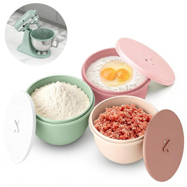 Omoiyari Premium Morandi Colors 3-Pack Silicone Bowl Liners with Lids for KitchenAid 7-Qt Bowl-Lift (Only), 2mm Extra-Thick Silicone, Odour-Free,Air Valves for Dough Proofing,Dishwasher Safe, BPA Free