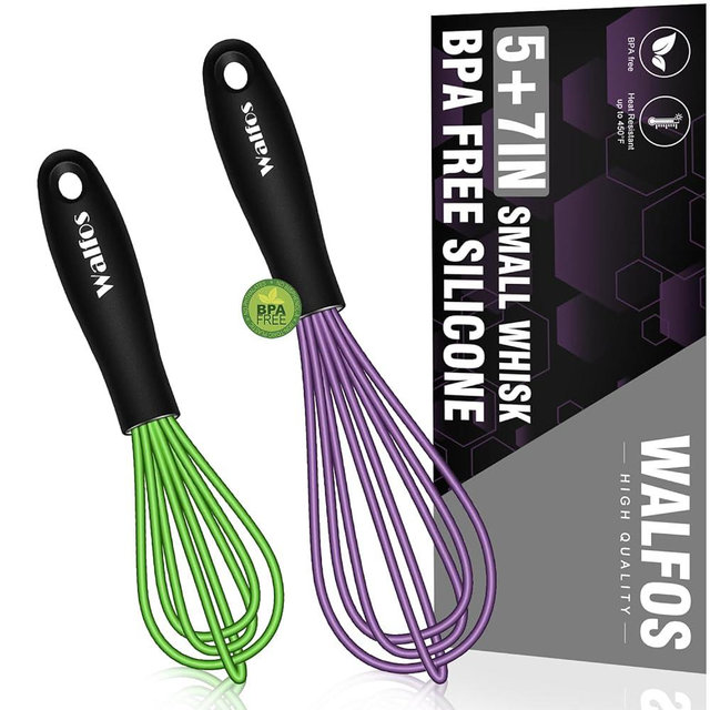 Walfos Mini Silicone Whisk, Small Whisks for Cooking & Baking-Non Scatch Rubber Coated Whisk, 5 & 7 inch Tiny Whisk Balloon Egg Wisk tools Perfect for Frothing, Beating