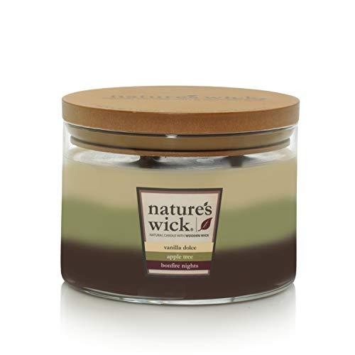 Nature's Wick Multi Scent 3 Wick Scented Candle|Vanilla Dolce/Apple Tree/Bonfire Nights Trio Jar Candle|Wood Candle Wick 18 oz. Glass Jar Candle