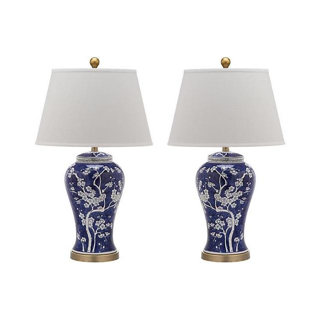 S/2 Spring Blossom Table Lamp, Navy