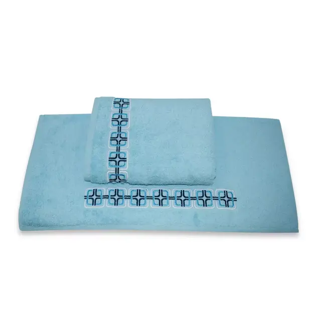 May Embroidered Bath Towel in Aqua (Set of 2)