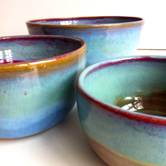 Rustic Blue Large Stoneware Nesting Bowls - Mixing Bowls - MADE TO ORDER