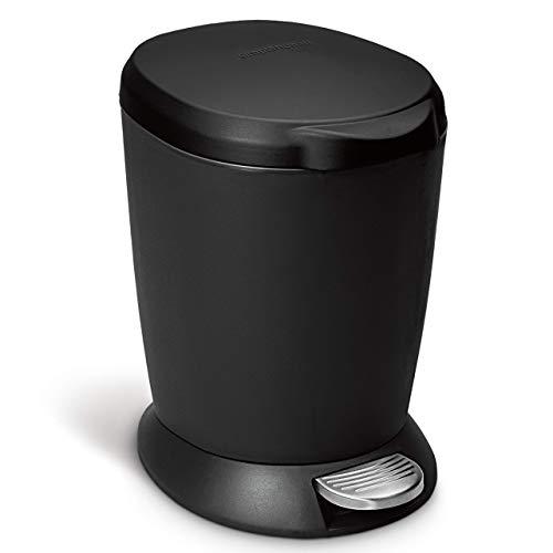 simplehuman 6 Liter / 1.6 Gallon Compact Plastic Round Bathroom Step Trash Can, Black Plastic