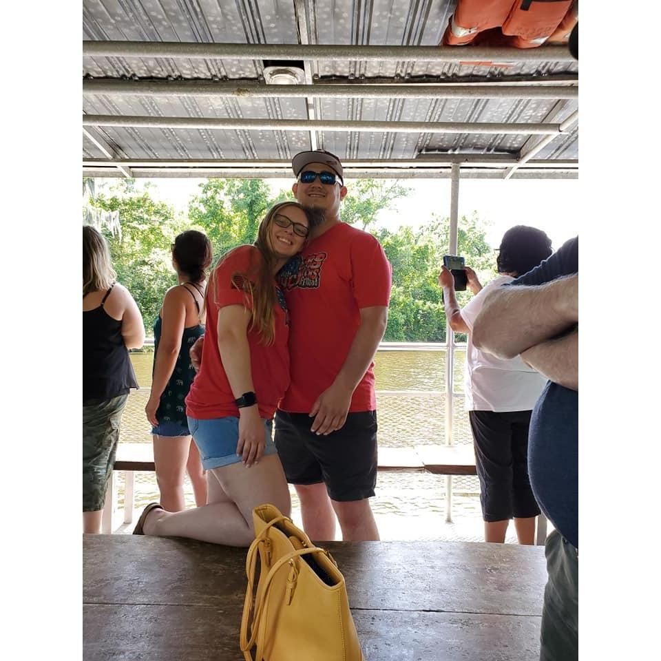 Justin and I on a swamp tour in NOLA the week after our engagement!