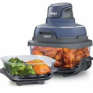Ninja Crispi 4-in-1 Glass Air Fryer | 450°F | Non-Toxic | 4QT & 6-Cup Glass Containers w/Lids | Microwave, Freezer, Dishwasher Safe | Max Crisp, Air Fry, Bake, Recrisp | Cyberspace Gray, FN101GY