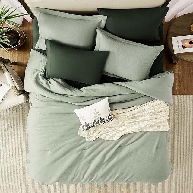 MaiRêve Sage Green Comforter, King Comforter Set Textured Design Minimalist, All Season Comfortable Bedding Sets 8 Pieces with Lightweight Comforter, Sheets, Pillowcases & Shams (King, 102"x90")