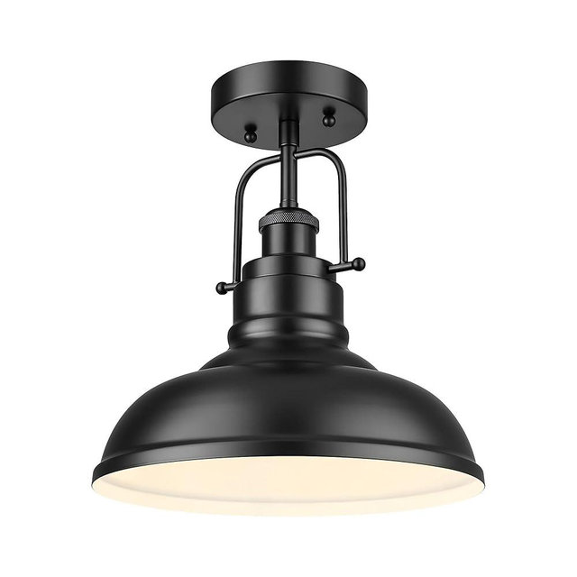 zeyu 11 Inch Semi Flush Mount Ceiling Light, 1-Light Industrial Ceiling Light Fixture for Hallway, Indoor, Matte Black Finish, ZY41-F BK
