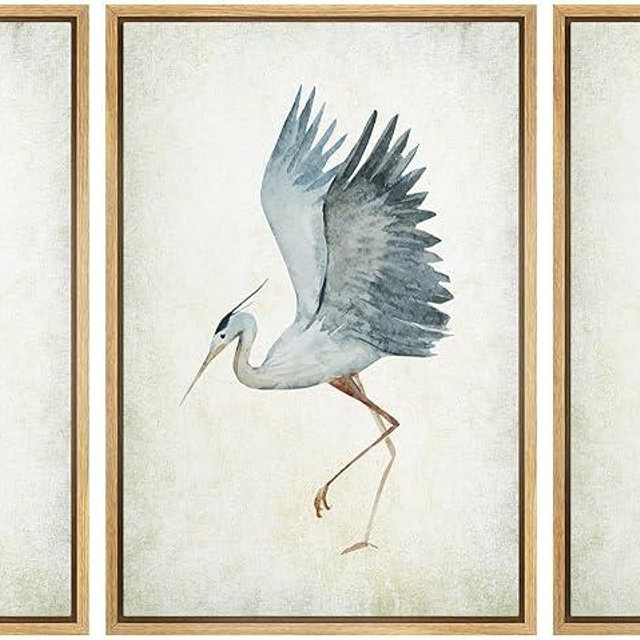 MUDECOR Framed Canvas Print Wall Art Heron Bird Wild Animal Prints Minimalist Modern Art Boho Relax Cozy Decor for Bedroom - 24"x36"x3 Natural