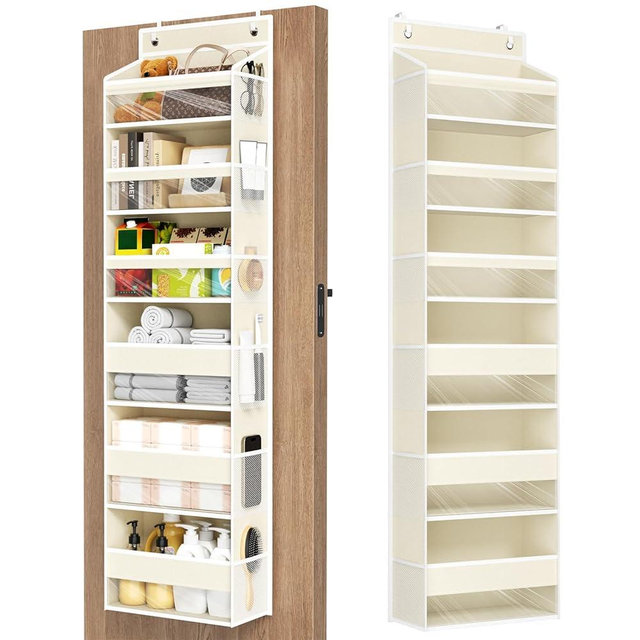 Over The Door Organizer, 6 Shelf Door Hanging Organizers with 6 Large Capacity Pockets, Behind Door Storage Hanging Shelves for Closet Wall Bathroom Bedroom Nursery