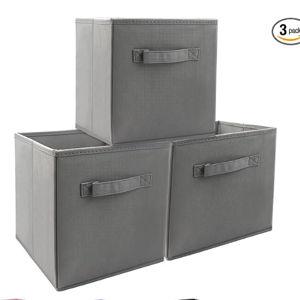 EBIGIC Mini Size 3-Pack Cube Storage Bins 9.0"x7.5"x7.5" Fabirc Foldable Closet Toy Organizer Collapsible Cloth Gray