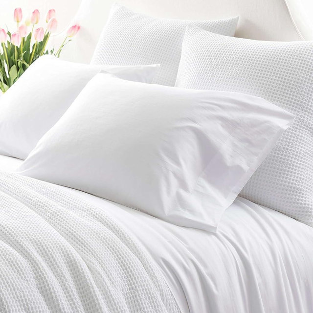 Pine Cone Hill Essential Percale White Sheet Set, Queen Size, White Solid Pattern