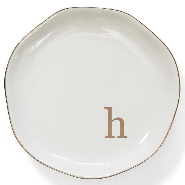 HOME SMILE Initials Ring Dish Jewery Tray with Personalized H-Monogrammed Engagement Wedding Gifts for Friends,Sister,Birthday Christmas Gifts for Women,Ceramic White