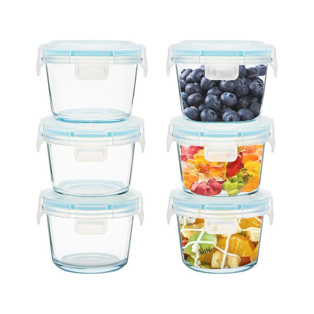 SOACOAKO Small Glass Food Containers Set of 6, 5oz Reusable, Airtight, Leakproof Mini Food Storage Containers with Lids