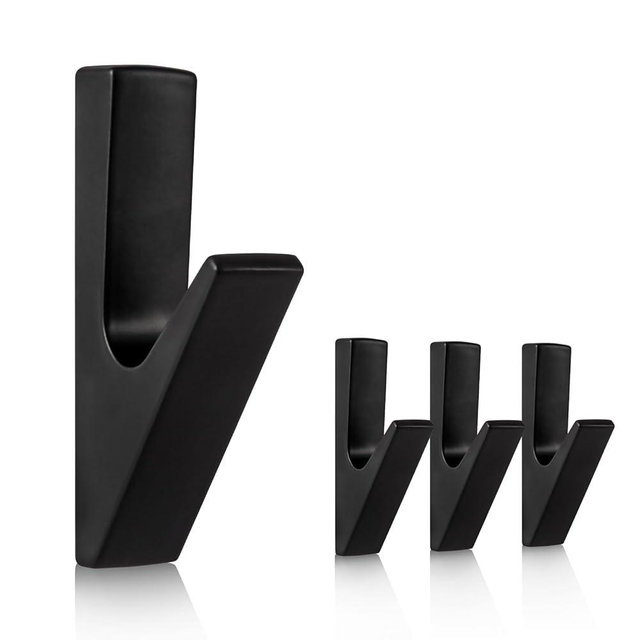 SIAMESE Aluminum Coat Hooks, 4 Pcs Matte Black Towel Hooks, Wall Hooks for Clothes, Jackets, Shower, Robe, Hat, Towel, in Bathroom, Kitchen, Living Room, Bedroom (Modern, Matte Black)