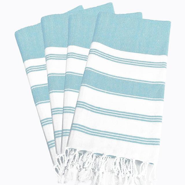 Glamburg Peshtemal Turkish Towel 100% Cotton Beach Towels Oversized 36x71 Set of 4, Cotton Beach Towels for Adults, Soft Durable Absorbent Extra Large Bath Sheet Hammam Towel - Aqua Blue