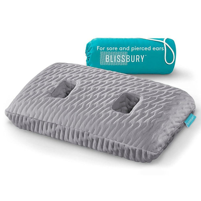 BLISSBURY Ear Pillow with Hole for Sleeping & Recovery | Piercing Pillow | Adjustable Memory Foam Design with Holes for chondrodermatitis CNH | Piercing Support for Side Sleepers