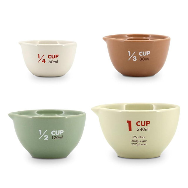 Ceramic Measuring Cups Set of 4–Standard Measurements for Precise Cooking,Color-Coded for Quick Identification, Essential Kitchen Utensils for Bakers & Cooks of All Skill Levels, Assorted Colors