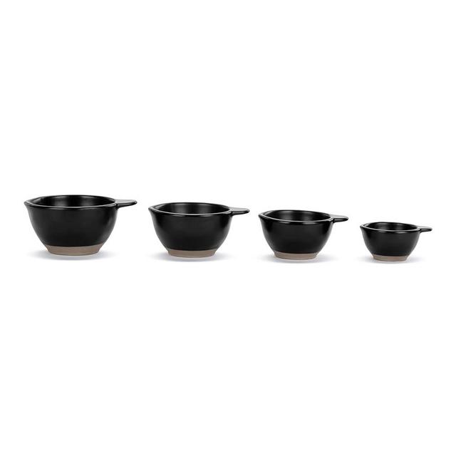 DEMDACO Gather 'Round Collection Matte Black with Raw Clay Like Bottom 5 x 3.5 Stoneware Measuring Cup Set For Cooking and Baking Days In The Kitchen