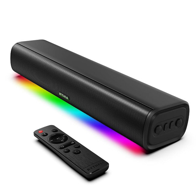 Rythflo Sound Bar for Smart TV, 16'/60W Soundbar with Impactful Bass, Dynamic Light and Remote Control, Wall Mountable TV Speakers with Bluetooth/Optical/3.5MM AUX for Gaming/PC/Projector