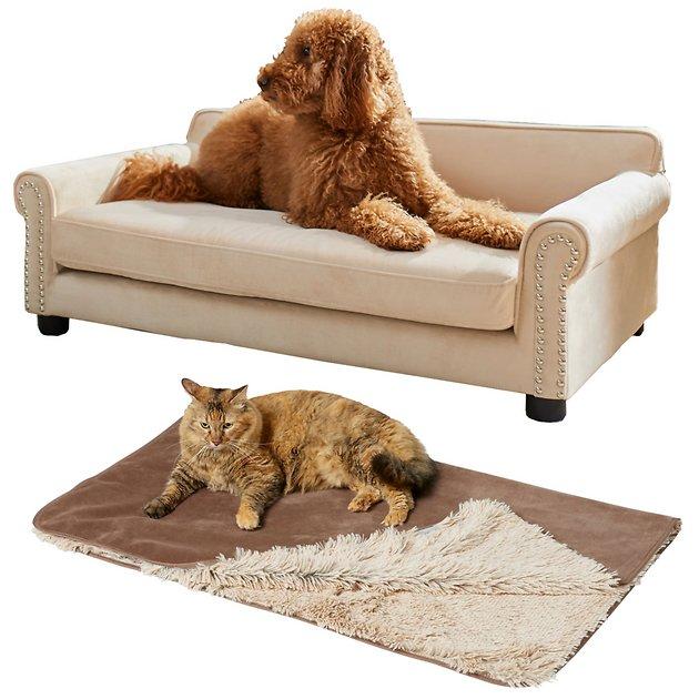 FRISCO Sofa Bed with Removable Cover, Large, Beige + Eyelash Cat & Dog Blanket, Sand - Chewy.com