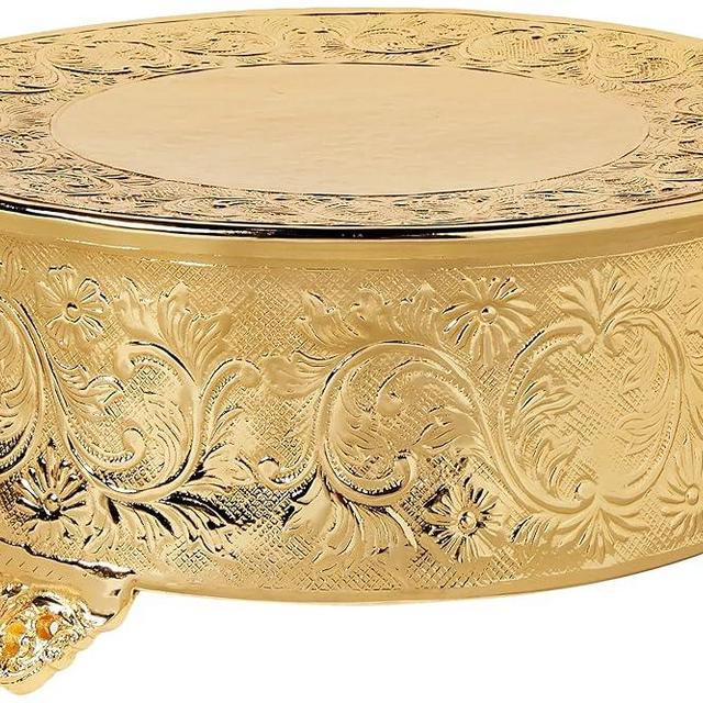 Elegance Round Ornate Wedding Cake Stand, 14", Gold