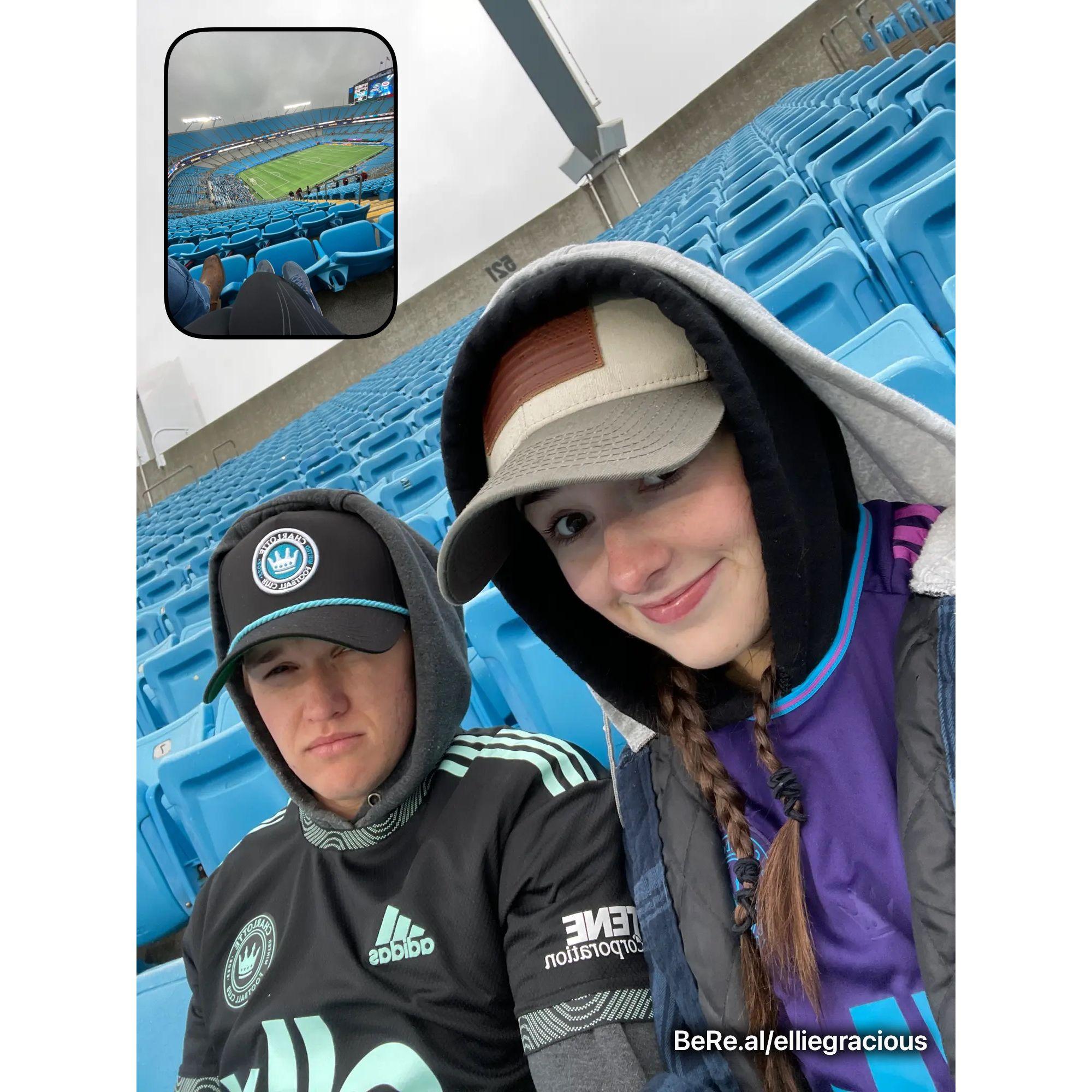 First soccer game together. It was incredibly cold