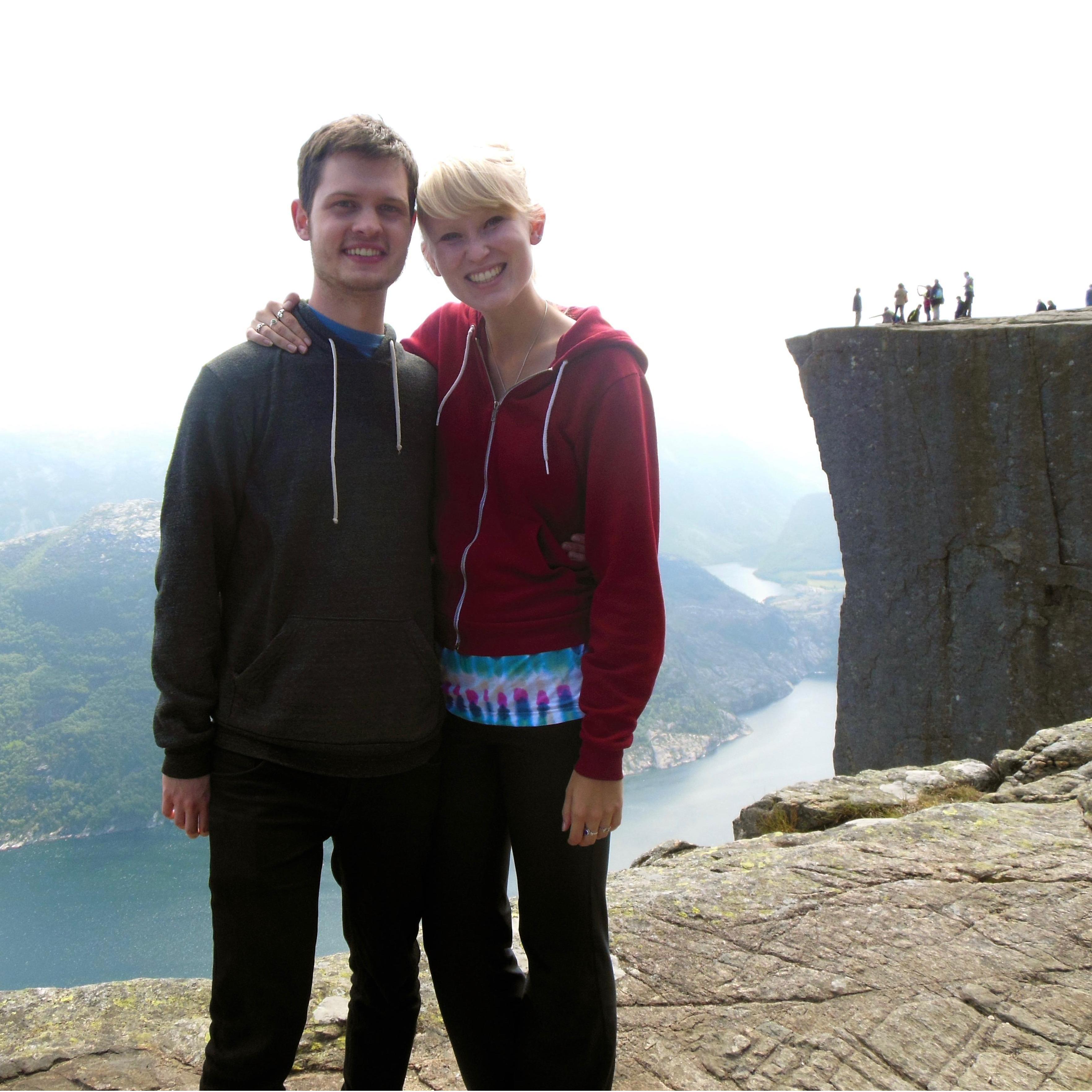 Preikestolen, Norway. Rob didn't love it when Soph needed the photo of her dangling her legs of the side of the rock ;)