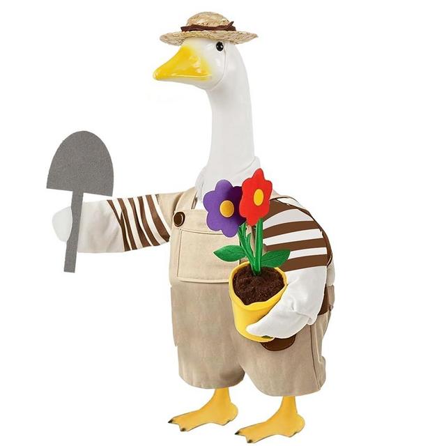 Gardener Porch Goose Outfit for Large 23" High Cement or Plastic Goose Statue, Yard Goose Cloths with Felt Flower Pot and Shovel Decor for Outdoor Lawn Gaden Patio