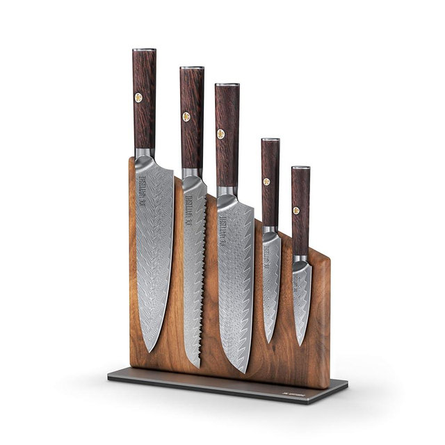 Yatoshi Knives Magnetic Kitchen Knife Block Set - Japanese 67 Layer High-Grade VG-10 Steel Knives, Sharp, G10 Handle Professional Kitchen Knife Set - Damascus (6 pieces), Brown
