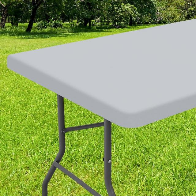 Smiry Rectangle Tablecloth, Elastic Fitted Flannel Backed Vinyl Tablecloths for 6ft Folding Tables, Waterproof Wipeable Table Covers for Indoor, Outdoor, Picnic and Camping (Light Grey, 30"x72")