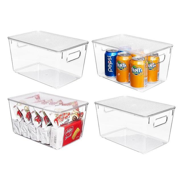 Vtopmart 4 Pack Clear Stackable Storage Bins with Lids, Large Plastic Containers with Handle for Pantry Organization and Storage,Perfect for Kitchen, Fridge, Cabinet, Bathroom Organizer