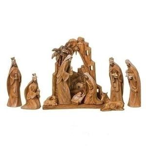 Wood Look 9pc Nativity Scene