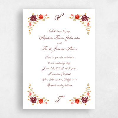 Red Floral Wedding Invitation - Flor Classic