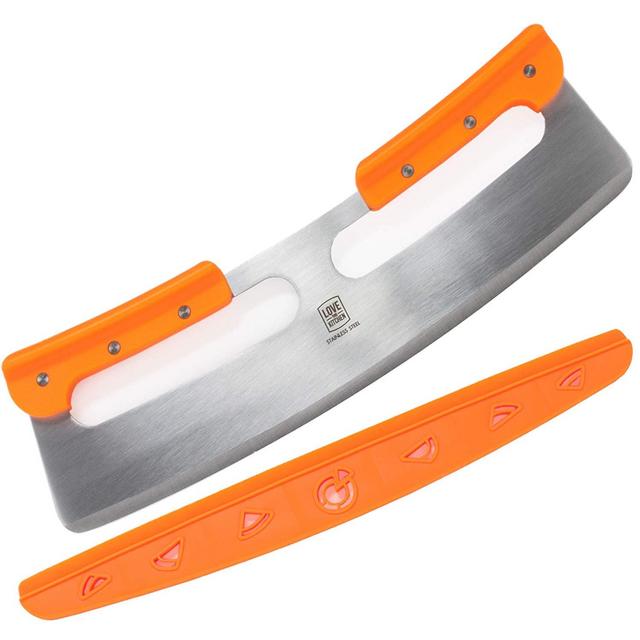 The Ultimate Pizza Cutter Rocker Blade. Very Sharp Pizza Slicer with Protective Cover. Unique Design Provides a Safer Grip than a Mezzaluna knife Chopper. Great on Crusty Crusts. Stainless Steel (14")