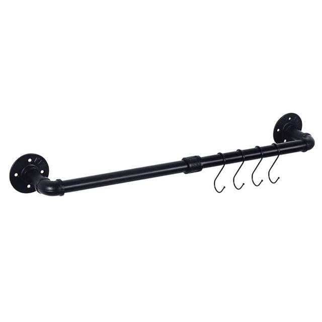 HouseAid 24 Inch Industrial Pipe Towel Bar, Farmhouse Iron Hand Towel Holder, Vintage Style Towel Rod for Bathroom, Wall Mounted, Matte Black (Hook Included)