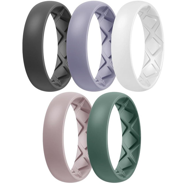Egnaro Women's Engagement Rings, Silicone Inner Arc Ergonomic Breathable Design with half sizes, Rubber Wedding Band Rings，5.5mm Wide-2mm Thick