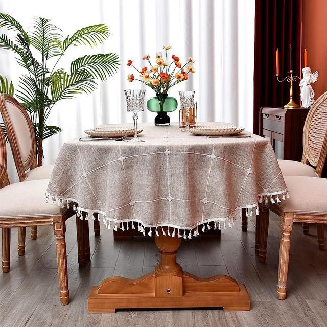 Monibana Plaid Farmhouse Coffee Oval Tablecloth Cotton Linen Heavy Weight Checkered Table Covers Cloths for Dining Room Kitchen Tabletop Decoration, 60x104 Inch