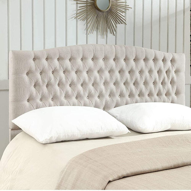 24KF Linen Upholstered Tufted Button King Headboard and comforrtable Fashional Padded King/California King Size headboard - Ivory