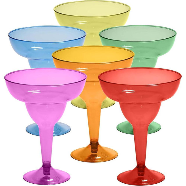 Prestee Multicolor Disposable 48 Plastic Margarita Glasses - 12 oz Hard Cocktail Cups for Cinco de Mayo Fiesta, Taco Party and Mexican Decorations - Fiesta Party Decorations - Large (Pack of 48)